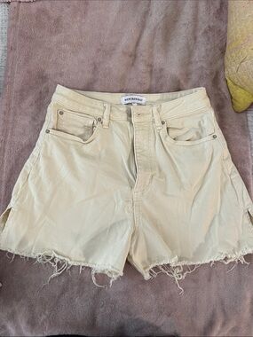 WeWoreWhat Frayed Hem High-Rise Shorts in Light Beige